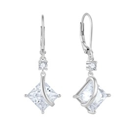 Inpasne Square Princess Cut Drop Dangle Earrings 925 Sterling Silver Solitaire Leverback Earrings Cubic Zirconia April Birthstone Jewelry Gifts for Women