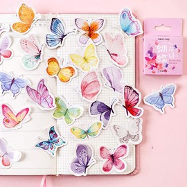 Small Size Scrapbooks Stickers, 46pcs Doraking Boxed DIY Butterfly Decoration Cute Stickers for Laptop Scrapbook Suitcase Diary Notebooks Album (Butterfly Garden, 46pcs/Box)