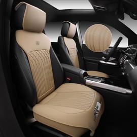 CAR PASS Car Seat Protector, 2 Pack Sideless Nappa Leather Seat Covers for Cars, All Season Waterproof Breathable Front Seats Cushion with Storage Pocket Universal Fit Vehicle Car SUV Truck, All Beige