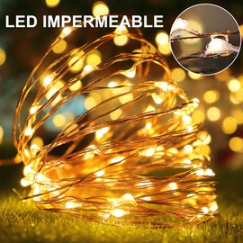 INGEQUIS 2Pzas 10M 100LEDs Guirnalda de Luz Led USB, Control Remoto, 8 Modos de Iluminación y Ajuste de Brillo, Temporizador, Tiras Led Impermeable Decorativa de Navidad y Año Nuevo (Blanco Cálido, 2)