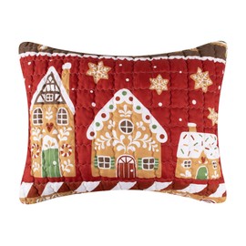 Greenland Home Gingerbread Lane Novelty Holiday Reversible Quilted Pillow Sham, Standard-20x26, Red