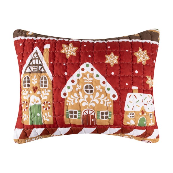 Greenland Home Gingerbread Lane Novelty Holiday Reversible Quilted Pillow Sham,