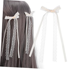 Healvian Lace Bow Hair Clips for Women and Girls Cream White Ribbon Bows 2-Piece Set Elegant Hair Accessories for Special Occasions