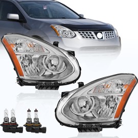KUIPERAUTO Headlights Assembly Compatible with 2008-2013 Nissan Rogue Compatible with 2014-2015 Rogue Select Halogen Head lights Clear Lens Chrome Housing Front Lamps Driver and Passenger Side