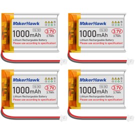 MakerHawk 3.7V Lipo Battery 1000mAh 803040 Rechargeable Lithium Polymer Battery with Micro PH1.25 Connector Integrated Protection Circuit for Electronic Device (4 Pcs)