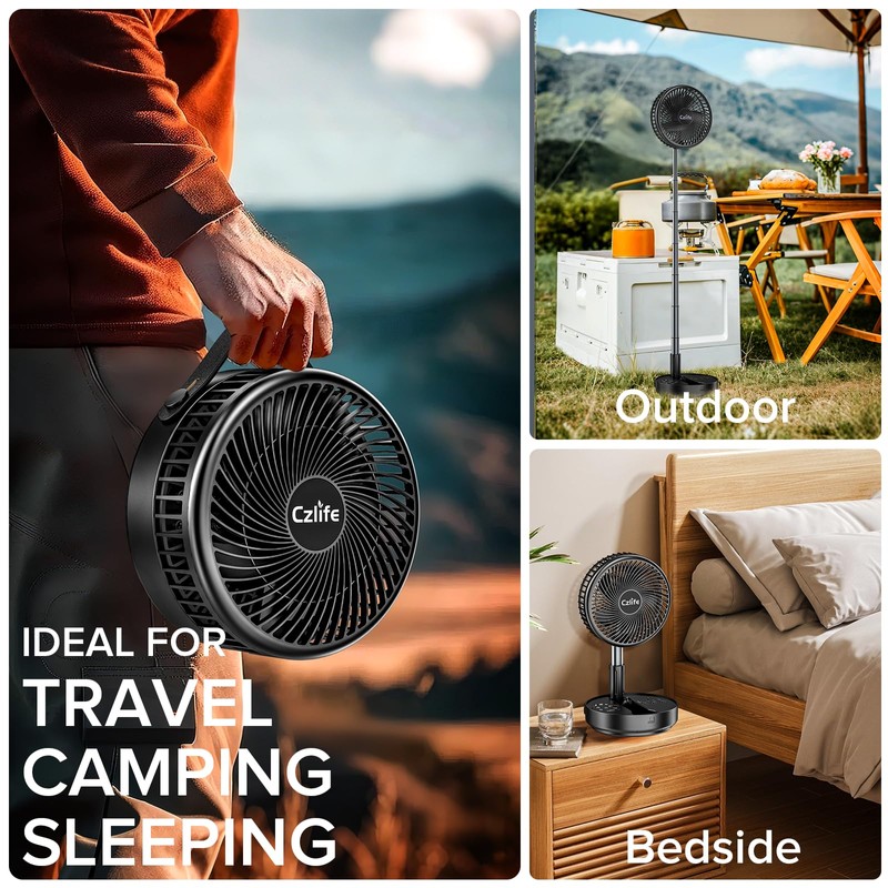 Czlife F9 Portable Fan, 10000mAh Rechargeable Battery Powered for Travel