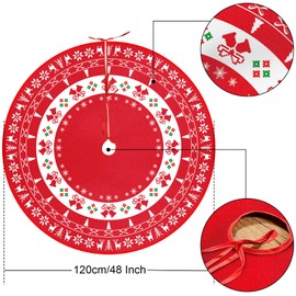 Christmas Tree Skirt,48 inches Xmas Tree Decorations Snowflakes Reindeer Christmas Tree Mat Large Christmas Tree Base Covers for New Year Party Christmas Decorations Indoor Outdoor Holiday Decor