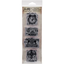 Tim Holtz Mini Blueprints Strip Cling Stamps 3"X10", Vintage