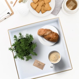 Spsyrine Decorative Tray, 13" Plastic Square Coffee Table Tray with Handles for Living Room, Ottoman, Bathroom Decor