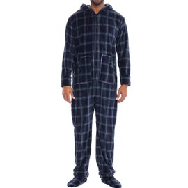 Alexander Del Rossa Adult Onesies for Men, Mens Onesie Pajamas Adults, Fleece Onesie for Men, Hooded Footed Mens Onsie Blue and Green Tartan Plaid Large (A0320P23LG)