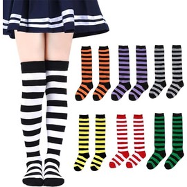 ZGKULAEAOW Shimajima High Socks, 3-6 Years, 6-12 Years Old, Kids Socks, Stand Out, Halloween, Sports Festival, Tripe, Border, Boys, Girls Socks, Cosplay, Costume, Thin Border Black & Red