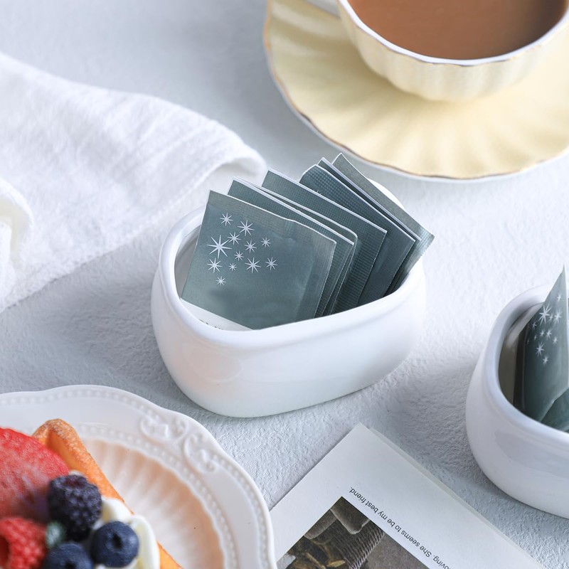 Sizikato Pure White Porcelain Sugar Packet Holder Tea Bag Bowl,