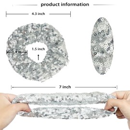12 Pcs Glitter Cheer Christmas Sequins Hair Scrunchies Santa Claus Dance Scrunchie School Performance/Sports/Practice/Party Scrunchie Ponytail Holder Wrist for Girls Show (Silver)