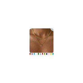 BUBGDYFO Gold Herringbone Chain Necklace for Women, Dainty Birthstone Pendant on Stylish Snake Chain Laryerd Necklace (4-Apr)