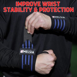 MELSIA Wrist Wraps Support Brace for Weightlifting, Powerlifting, Bodybuilding & Gym Training, Adjustable Straps with Attached Thumb Loops, Ergonomic Design for Men and Women (Blue Stripes)