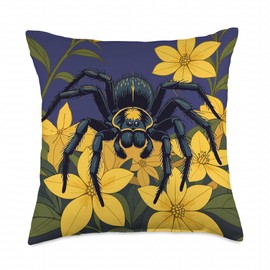 Giant Wolf Spider Surrounded by Yellow Jasmine Flowers Throw Pillow