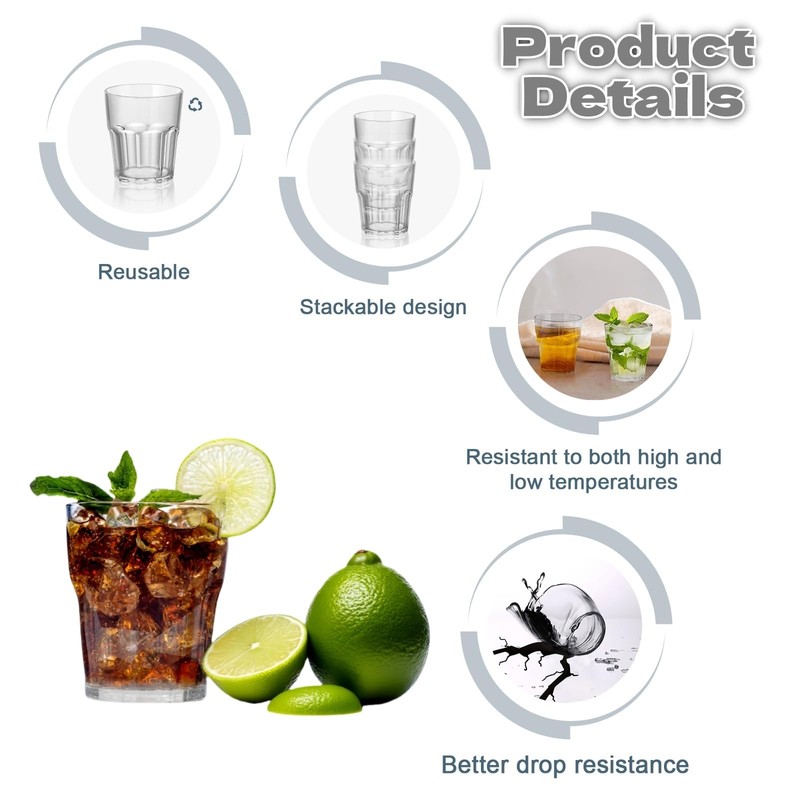 Küchera Reusable Plastic Glasses Acrylic Tumblers 260ml - 8 Pack