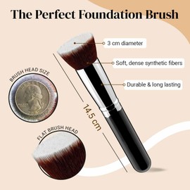 Flat Top Kabuki Foundation Brush By - Premium Makeup Brush for Liquid Foundation, Cream, and Powder - Buffing, Blending Brush, Face Brush