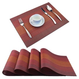 pigchcy Placemat,Washable Cross-Weave Non-Slip Insulation Placemat Vinyl Table Mat Set of 4 (4pcs Placemats, Red)