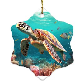Christmas Ornaments 2024 Nautical Beach Ocean Theme Underwater Turtle Hanging Ornaments Under The Sea Octopus Crab Fish Souvenir Collectible Gift for Holiday Decoration Ceramic Circle 3" White
