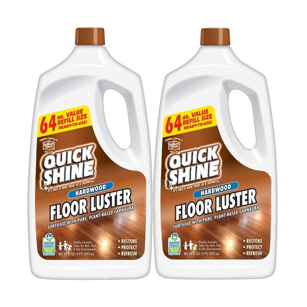 Quick Shine Hardwood Floor Luster 64oz, 2Pk | Plant-Based Cleaner & Polish w Carnauba | Simply Squirt & Spread | Don't Refinish It, Quick Shine It | Safer Choice Cleaner | Restore-Protect-Refresh