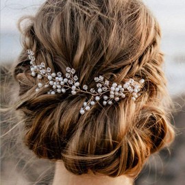 Evild Diadema de perlas de plata para novia de cristal para boda, para novia, accesorios para el pelo, para mujeres y niñas