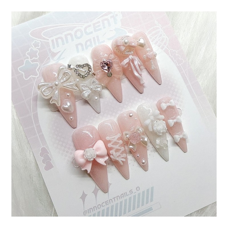 Glasting Baby Pink ‎⋆ Handmade Nail Tips - Almond /