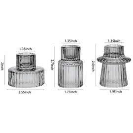 Vixdonos Taper Glass Candlestick Holders Tealight Candle Holders for Table Centerpieces, Wedding Decor and Dinner Party (3 Pcs, Gray)