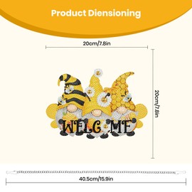 TLIOBLO Gnomes Diamond Painting Hanging Pendant, Special Shaped Crystal DIY Welcome Diamond Art Hanging Sign Double-Sided Pattern Gem Painting Window Door Ornament, Box Package