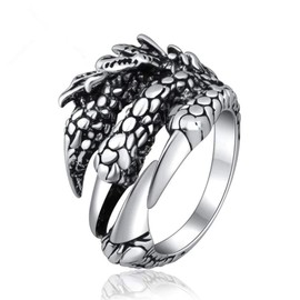 Dragon Claw Ring Silver Ouroboros Snake Serpent Cobra Game of Thrones GOT Medieval Steampunk Stainless Steel Leviathan Poseidon Coiled Dragon Sea Beach Mayan (Dragon Claw) (10)