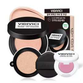 Vidi Vici [진주빛 윤결매트] 비디비치 블랙 퍼펙션 커버 핏 쿠션 (본품+리필+블러시) [Pearl Light Radiance Matte] Vidi Vici Black Perfection Cover Fit Cushion (Main Product + Refill + Blush) [17N pair]