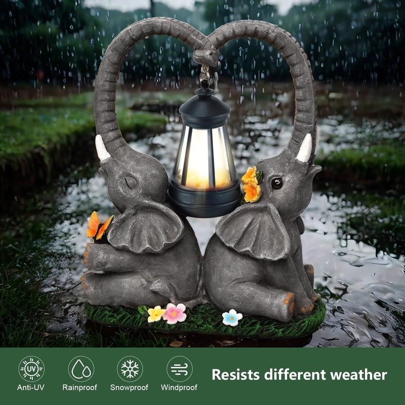 yiilead 10.6" Solar Elephant Garden Statue,Heart Elephant Lawn Decorations Outdoor,Unique