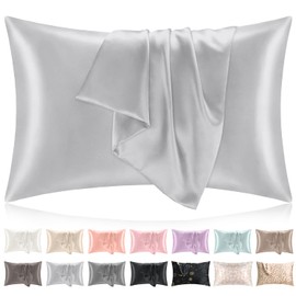 Softhour Silky Pillowcase Premium Satin Pillow Cases with Zipper Closure for Hair and Skin, Standard Size 20 x 26 Inches, Gifts for Women Men, Silver Gray