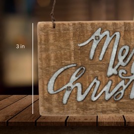 Merry Christmas Ornament, Cottagecore Farmhouse Rustic Holiday Decor, Hanging Tree Decorations by Christmas Market Ornaments (Slat Wood) - Galvanized Metal Script