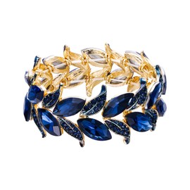 Clearine Wedding Bracelet for Women Marquise Shape Leaf Crystal Stretch Bangle Bracelet Navy Blue Sapphire Colour Gold Tone, Crystal