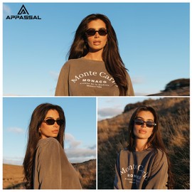 Appassal Retro Rectangular Sunglasses for Women Vintage Fashion Trendy Funny Small 90s Square Sunnies 2025 AP3698 Black/Grey+Black/Brown