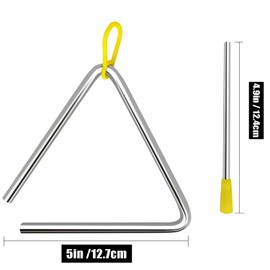 Set of 6 Triangle Instruments, Musical Instruments, Triangle, 5 Inch, Triangle with Bats, Musical Instruments, Kids, 5 Inch, Musical Triangle, Very Nice Sound