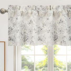 DriftAway Floral Pencil Sketch Lined Thermal Insulated Window Curtain Valance Rod Pocket 52 Inch 18 Inch Plus 2 Inch Header Linen Gray Soft White 1 Pack