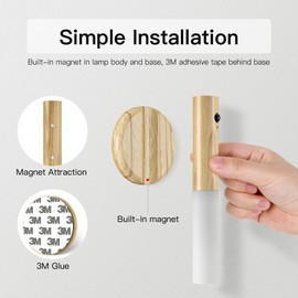 Miebul Miebul Motion Sensor Night Light, Rechargeable Body Sensor Night Light Indoor, Magnetic Wooden LED Wall Sconce for Bedroom Corridor Staircase Cabinet, White Ash Wood