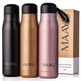MAAYU Stainless Steel Drinking Bottle, 550 ml, BPA-Free, Leak-Proof Thermos Flask, Suitable for Sports, Office, University, School, Thermos Flask for Coffee and Tea (Rose Gold)