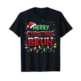 Funny Merry Christmas Bruh Xmas Lights Santa Hat Boys Kids T-Shirt