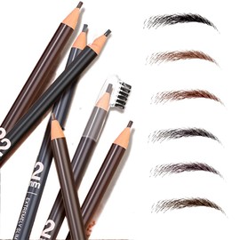 6pcs 2mm Thin Small Tip Eyebrow Pencils with Brush Long Lasting Peel Off Slim Eye Brow Pencils Brow Cosmetics Professional Makeup Brow Ultra-fine Eyebrow Pencil (Gray Brown)