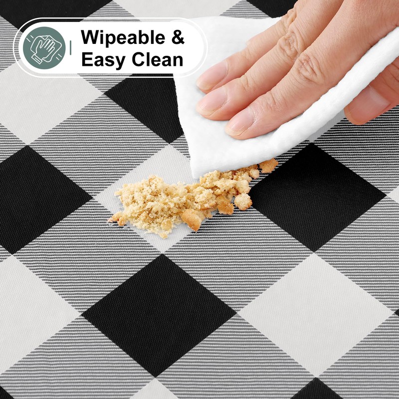 misaya Round Fitted Tablecloth with Elastic Edge, Buffalo Plaid Waterproof
