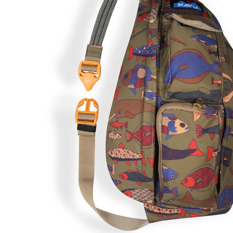 KAVU Mini Slingback Pack with Adjustable Rope Shoulder Strap, Fish