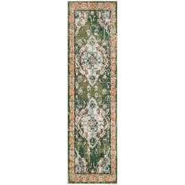 SAFAVIEH Monaco Collection MNC243F Boho Chic Medallion Distressed Non-Shedding Living Room Entryway Foyer Hallway Bedroom Runner, 2'2" x 6' , Forest Green / Light Blue