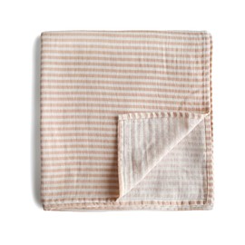 mushie Muslin Baby Swaddle Blanket | 100% Organic Cotton (Natural Stripe)