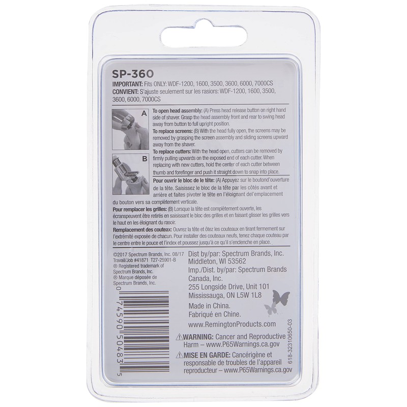 Remington SP-360 Women's Shaver Replacement Foil Screens and Cutters, Silver