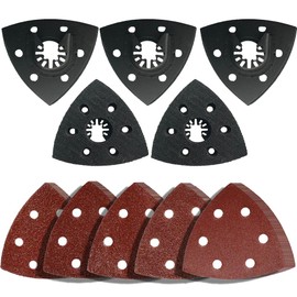 35Pcs 3-1/2 Inch 93mm Multi-Function Triangular Sanding Pad Kit, 5Pcs Triangle Sanding Pads, 30Pcs Sandpaper, 40/60/80/120/180/240 Grits Hook & Loop Multitool Sandpaper for Wood Sanding