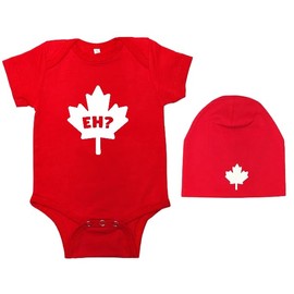 2-Piece Baby Canada Set, Custom Handmade Canada Day Maple Leaf Baby Bodysuit and Hat Set (Red, 6-9 months)