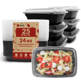 Reli. Meal Prep Containers 24 oz (25 Pack) 1 Compartment Meal Prep Containers Reusable | Plastic Togo Food Containers, Microwavable | Meal Prep Containers with Lids for Takeout, To Go, Leftover
